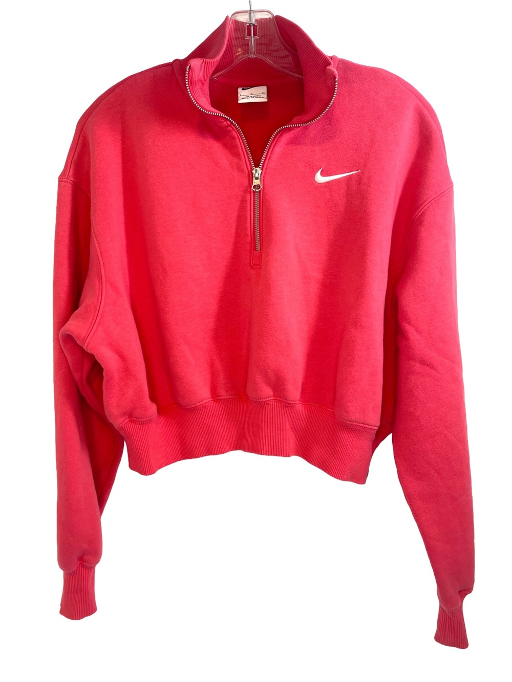Nike Bright Pink Cropped Quarter-Zip Sweatshirt Women’s Size Small